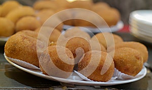 A croquette is a small breadcrumbed fried food photo