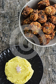 Croquettes of cod fish and  garlic dip