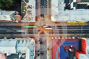 Crosroad in the city with blurred cars