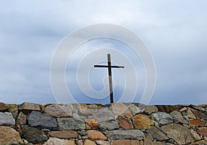 Cross Above Rock Wall in Scituate