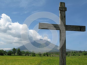 Cross against Mt. Mayon