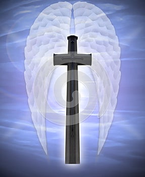 Cross and angel wings