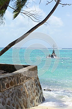 A cross as a Christian sanctuary at sea off the Seychelle