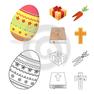 Cross, bible, gift and carrots.Easter set collection icons in cartoon,outline style vector symbol stock illustration web photo