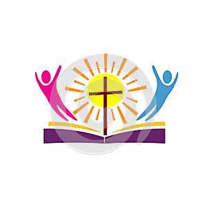 Cross Bible and people Christianity illustration logo icon