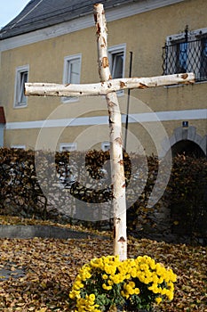 Cross of birch wood - closeup