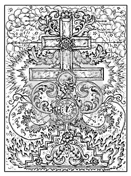 Cross. Black and white mystic concept for Lenormand oracle tarot card