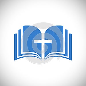 Cross, book, pages blue icon concept.