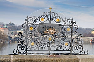 Cross on bridge of John of Nepomuk,Prague