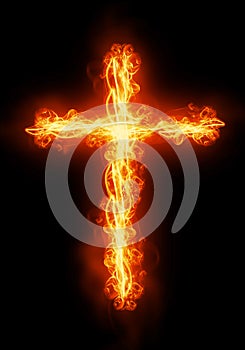 Cross burning in fire photo