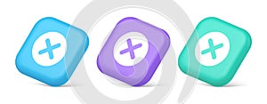 Cross button cancel reject decline negative forbidden fail 3d realistic isometric icon