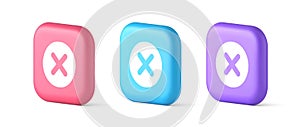 Cross button cancel reject decline negative forbidden fail 3d realistic speech bubble icon