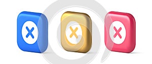 Cross button cancel reject decline negative forbidden fail 3d realistic icon photo