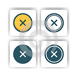 Cross button icon for mobile, web, and presentation with flat color vector illustrator