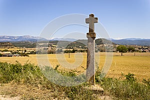 Cross in Castellvell path in Solsona, Lleida, Spain. photo