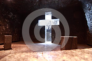 The cross in Catedral de Sal de Zipaquira, Colombia photo