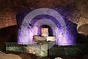 The cross in Catedral de Sal de Zipaquira, Colombia photo