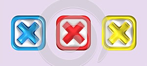 cross check mark icon button and no or wrong symbol on reject cancel sign button . rendering 3D