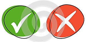 Cross and check mark icons on green and red buttons