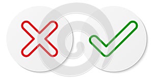 Cross & check mark line icons, flat round buttons set.