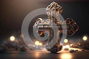 Cross of christian religion. orthodoxy and catholicism divine symbols in shape of cross, Jesus Christ and God, faith photo
