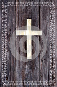 Cross christian wooden background celtic border