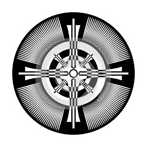 Cross in circle shape. Abstract design element.