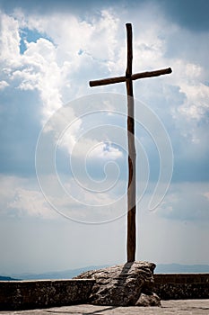 Wooden cross against the sky