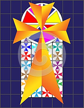 Cross on The Colorful Cristal Wall in Temple
