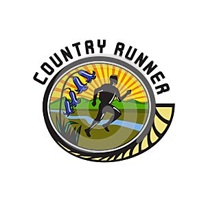 Cross Country Runner Text Oval Retro