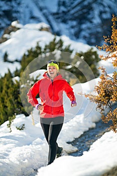 Cross country running in winter mountains