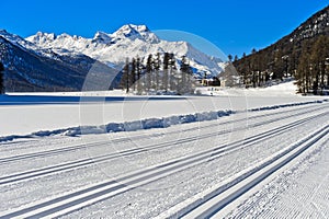 Cross-country ski runs on Lake Silvaplana photo
