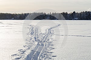 Cross Country Ski Tracks on Lake