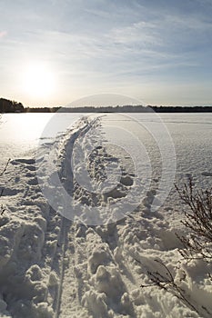 Cross Country Ski Tracks on Lake