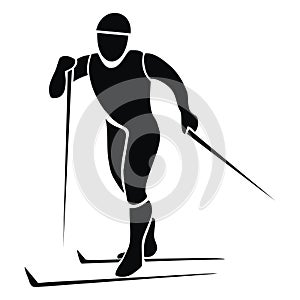 Cross-country skier, black silhouette,vector icon