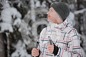 Cross-country skier in a forest