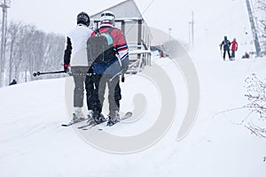 Cross country skiers in winter snow