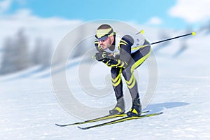 Cross-country skiier in downhill position