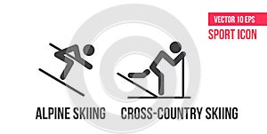 Cross-country skiing, alpine skiing und nordic combinedsign icon, logo. Set of sport vector line icons, athlete pictogram
