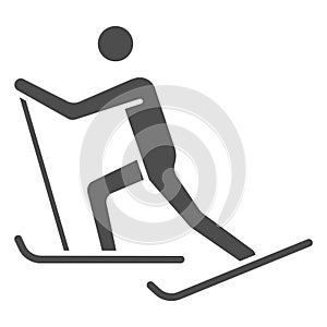 Cross-country skiing solid icon, Winter sport concept, skier sign on white background, Cross country skier icon in glyph