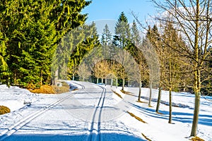 Cross country skiing track in winter