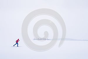 Cross-country skiing in winter wonderland in Scandinavia