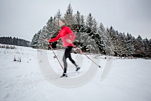 Cross-country skiing: young woman cross-country skiing