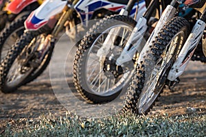 Cross-country sports motorcycles in a row