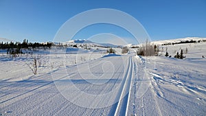 Cross country track on Are Valadalen plateau in Jamtland in Sweden