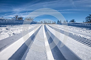 Cross country tracks in snow on Zugerbeg switzerland