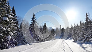 Cross-country trail up mountain of Are Valadalen fjallstation  in Jamtland in Sweden