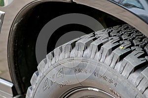 Cross-country vehicle for off road adventures in urban dirt tracks or all-terrain vehicle tire with grip and deep profile military