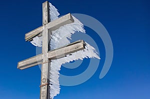 Cross covered with ice. Slovakia