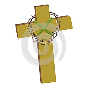 Cross with crown of thorns isolated on white background vector illusatration, christianity religius symbol of faith